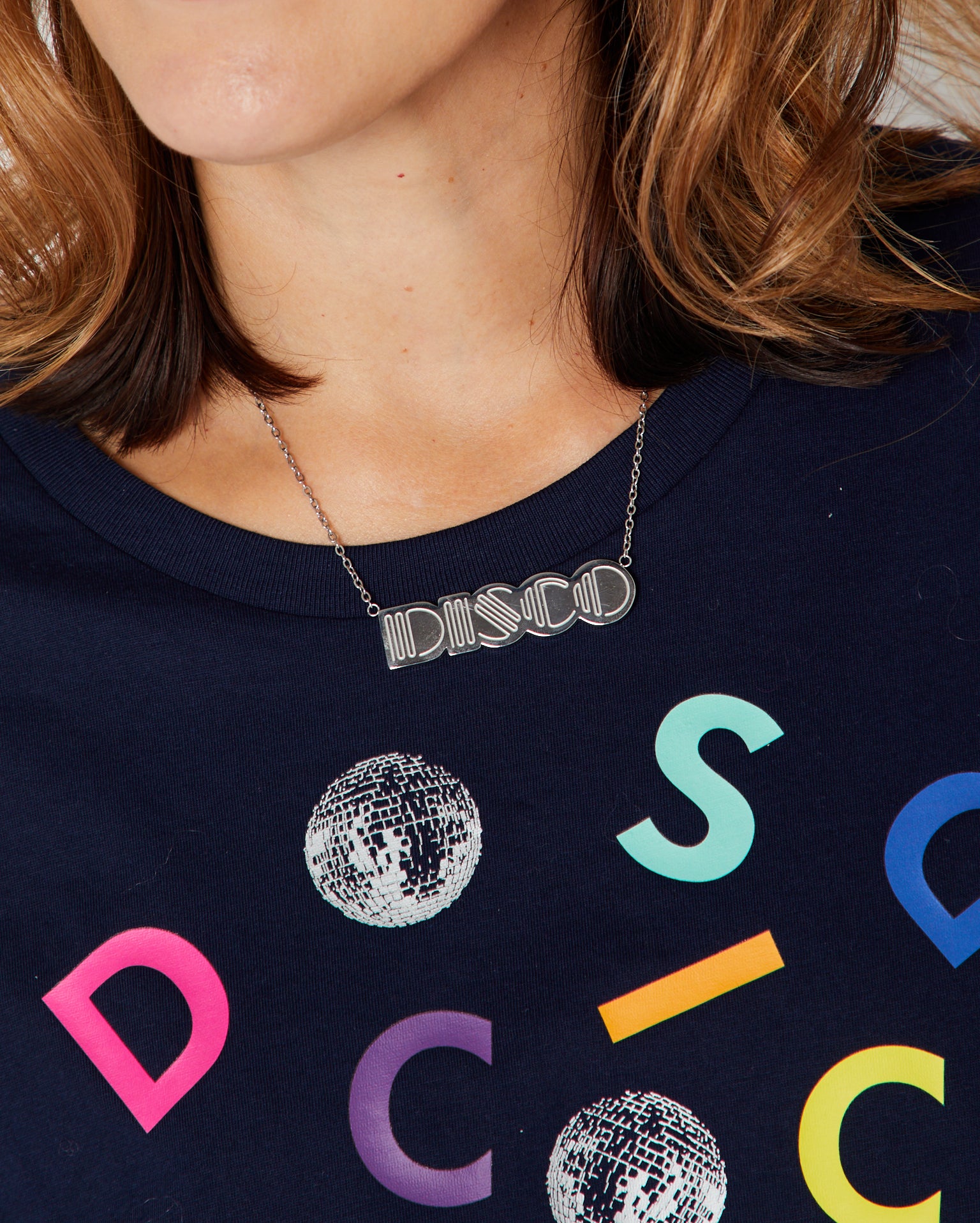 Disco silver  Necklace Pendant Large Disko Kids 
