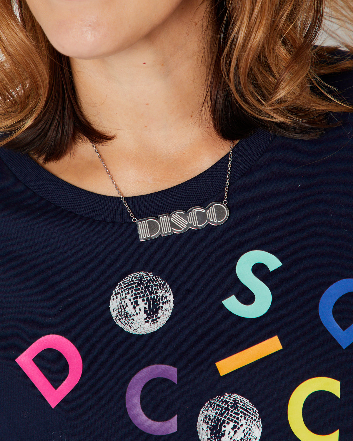 Disco silver  Necklace Pendant Large Disko Kids 