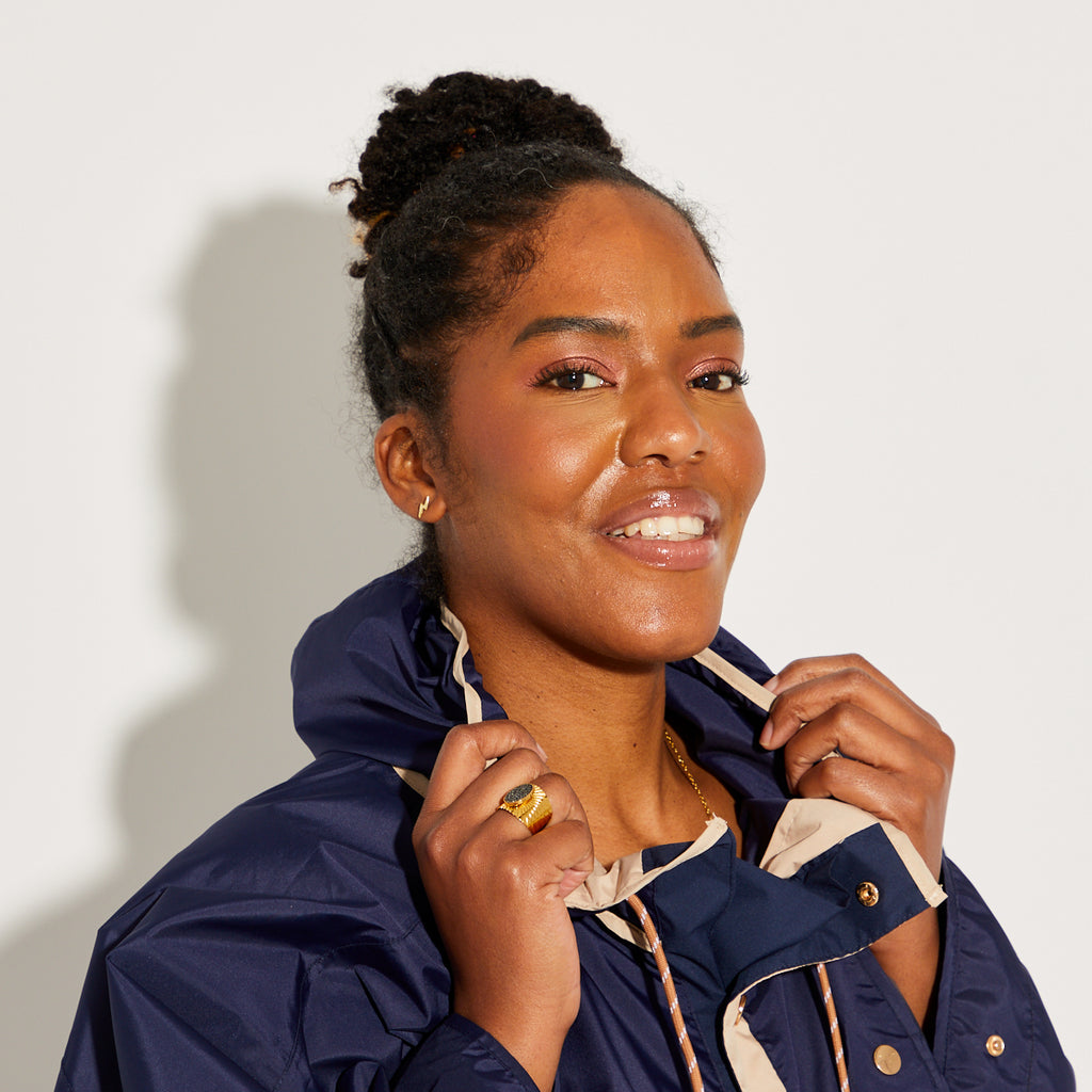 Navy & Stone Poncho - One Size