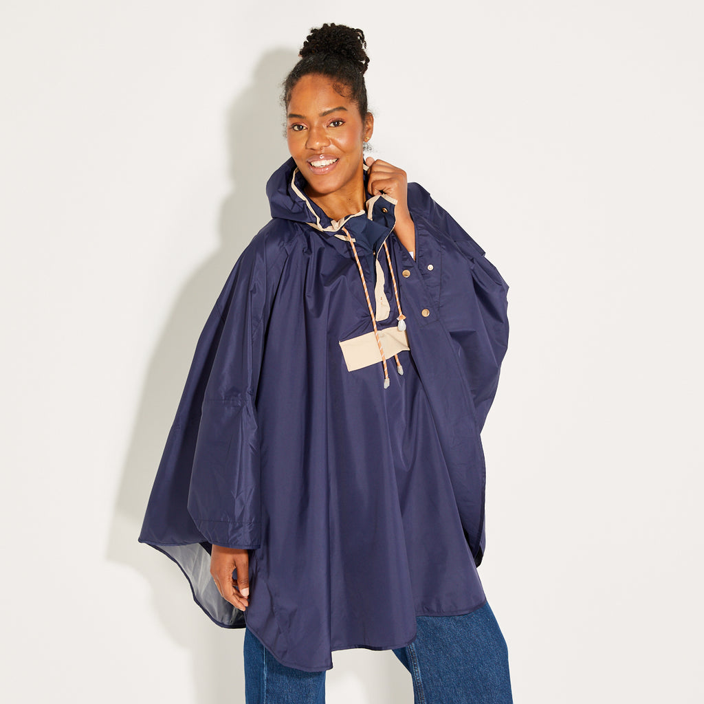 Navy & Stone Poncho - One Size