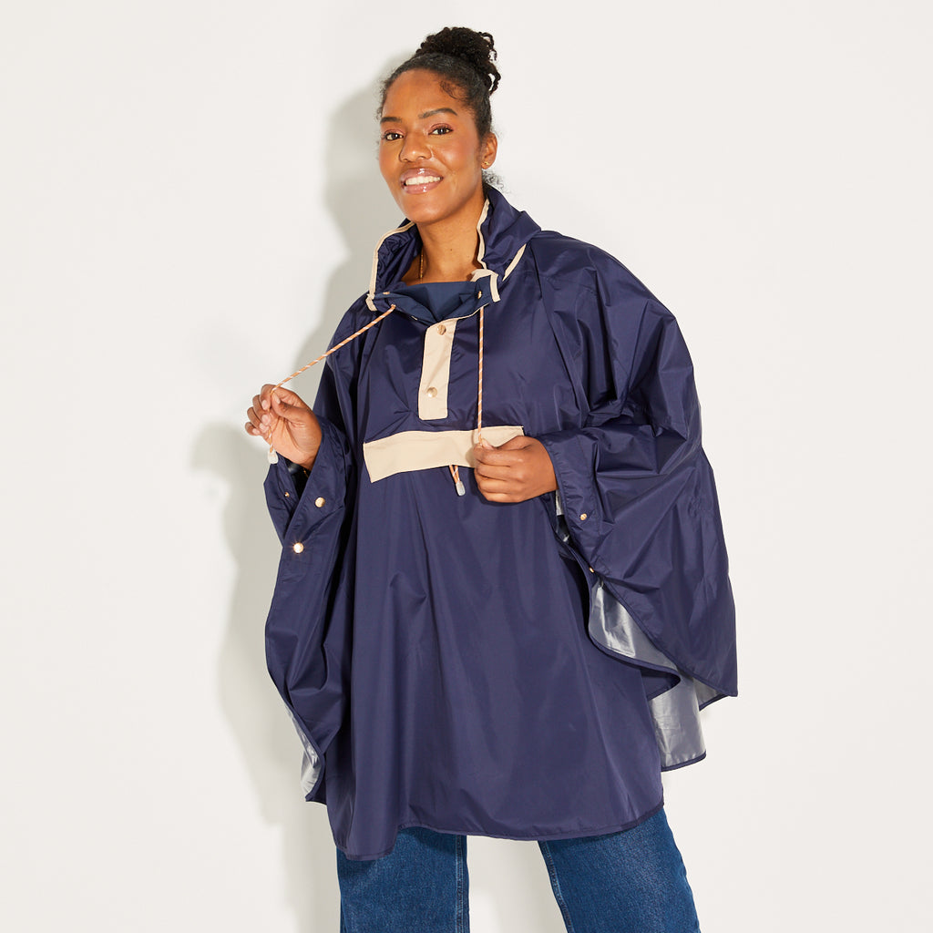 Navy & Stone Poncho - One Size