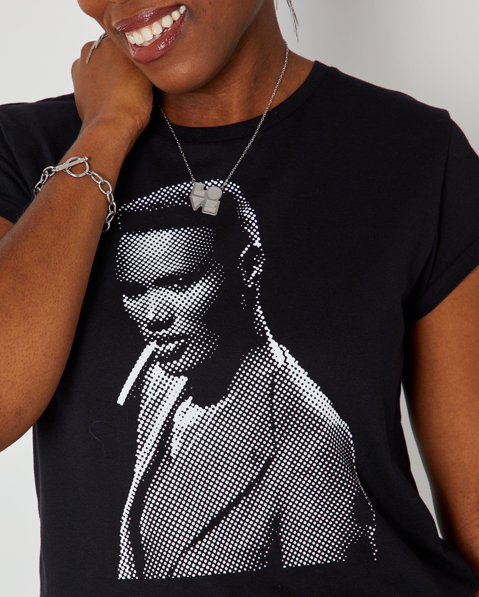 Pull Up To The Disco Candi Tshirt Black grace jones inspired graphic tshirt close up