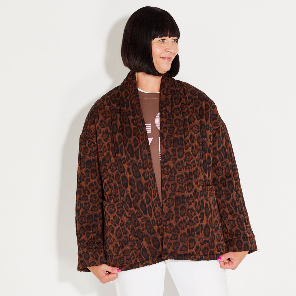 leopard print quilted jacket disko kids open front