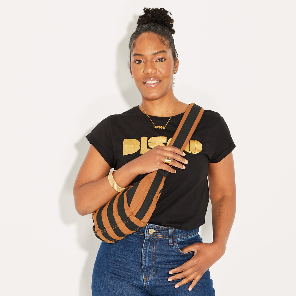 Small Stripe Brown Black Crossbody Bag
