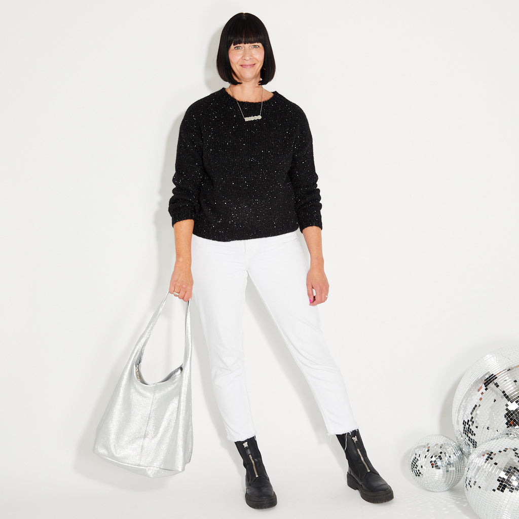 silver leather slouchy shoulder bag