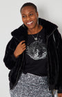 Womens black tshirt with silver discoball design - Disko Kids styed with Disko Kids sequin skirt