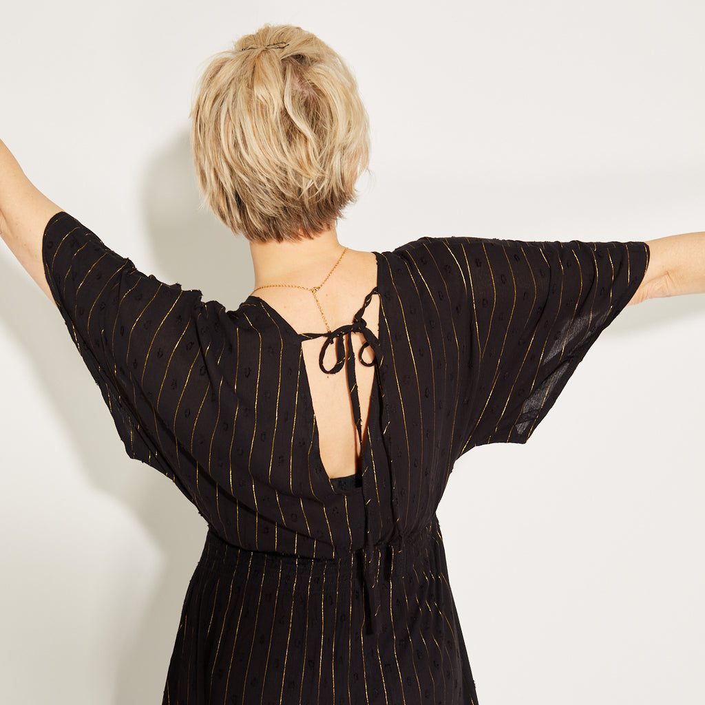 Black & Gold Metallic Stripe Kaftan Dress