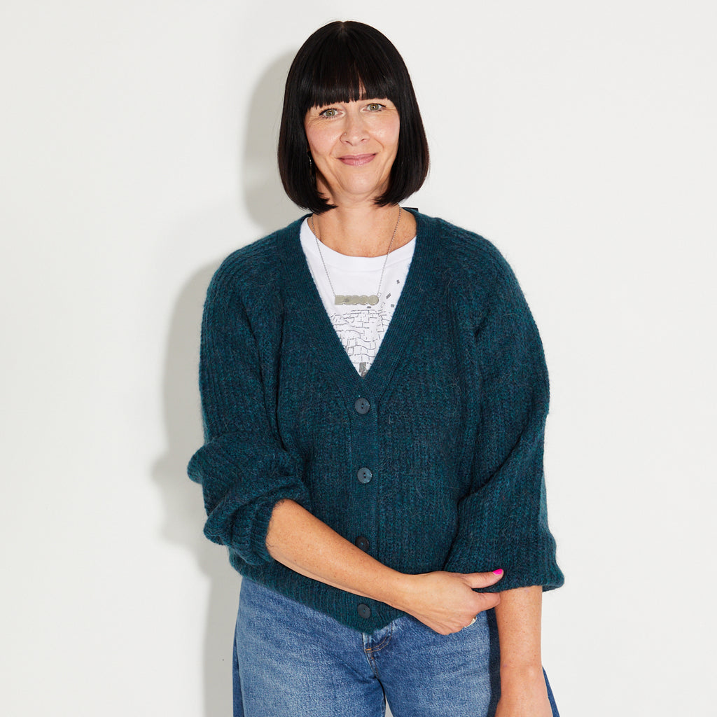 Teal cardigan disko kids alpaca blend