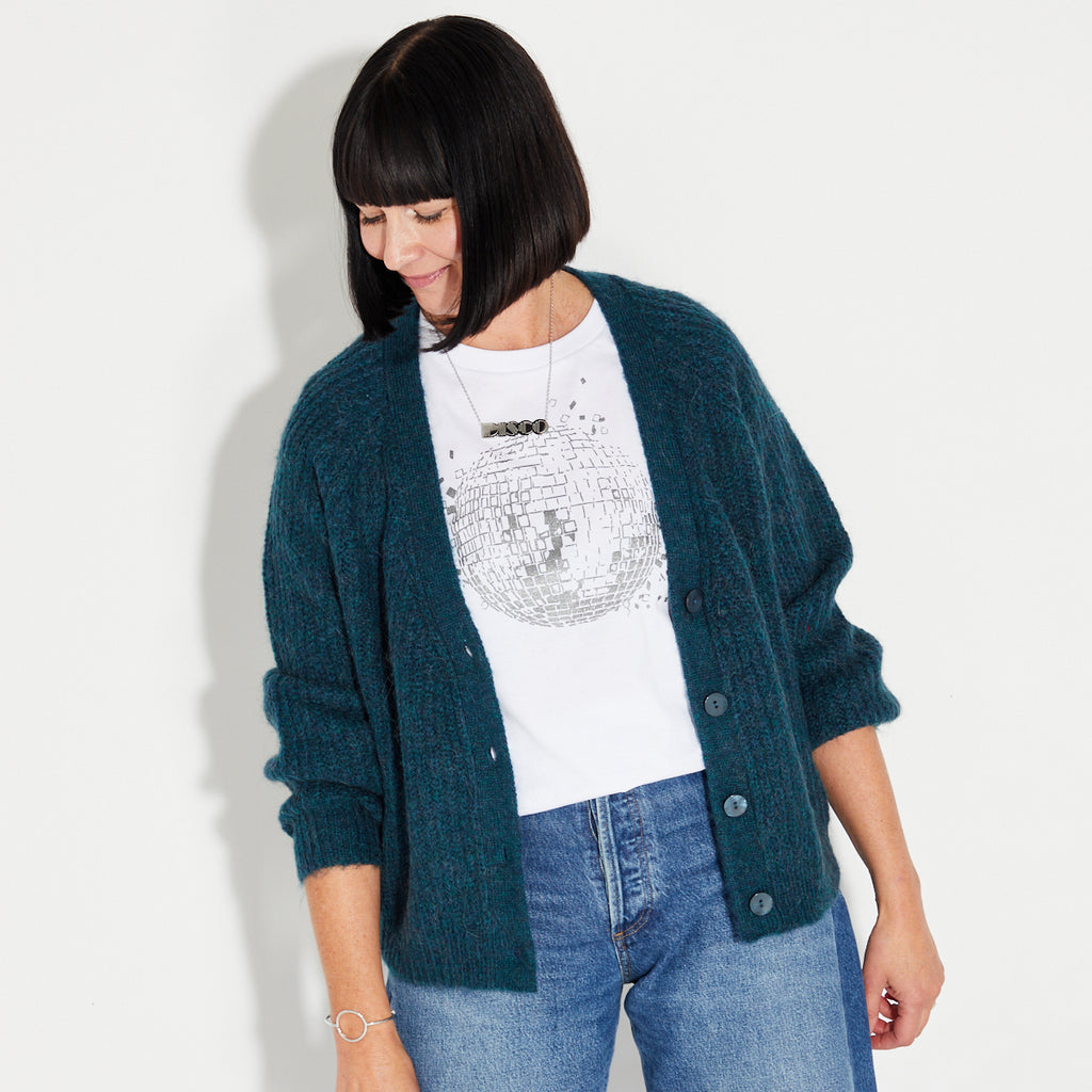 Teal cardigan disko kids alpaca blend