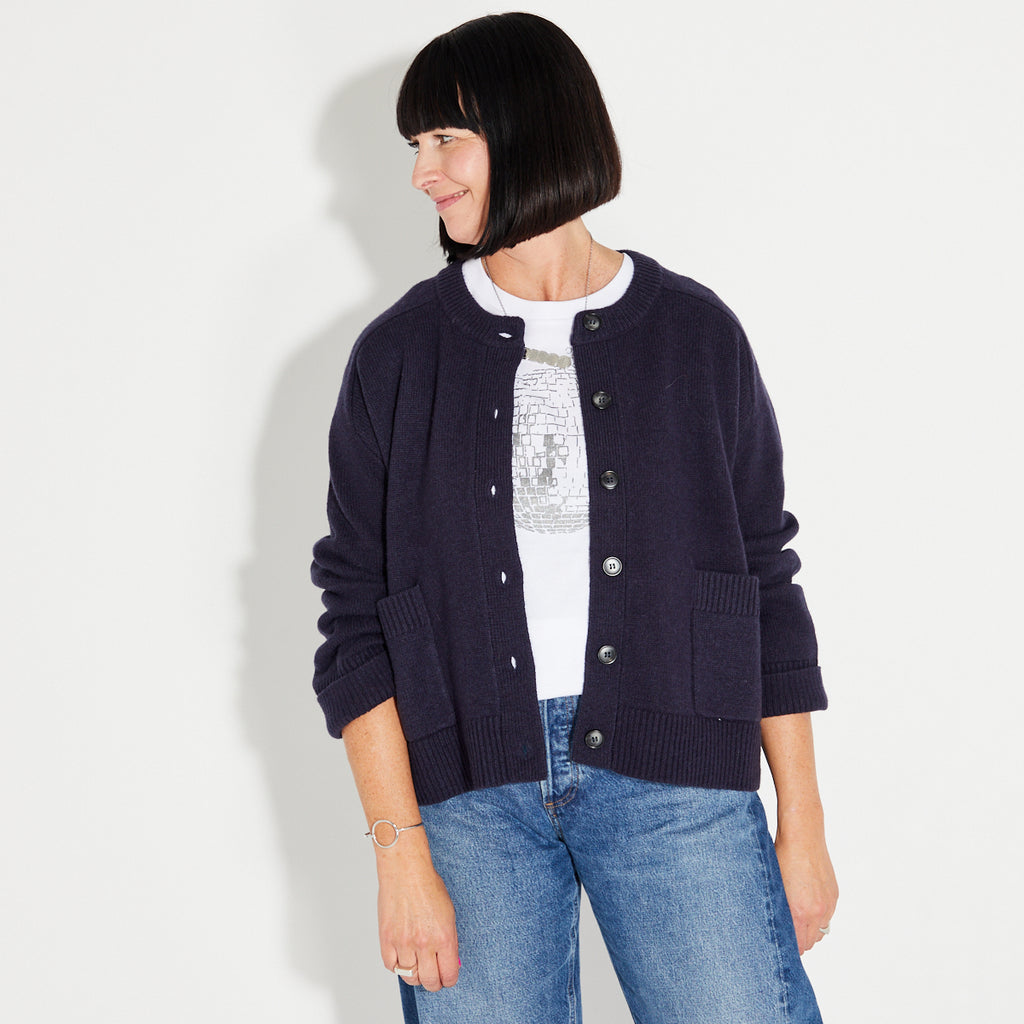 Womens Navy Knitted Cardigan Jacket - Disko Kids