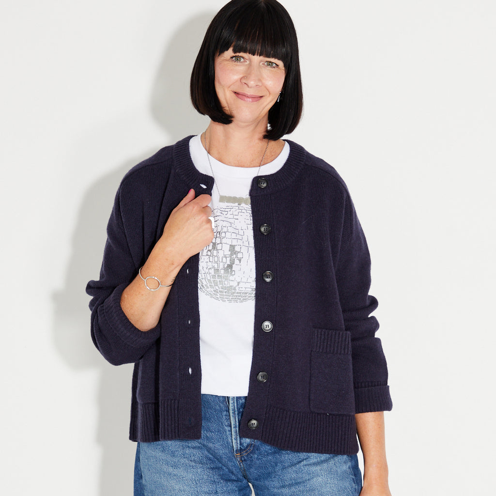 Womens Navy Knit Cardigan - Disko Kids