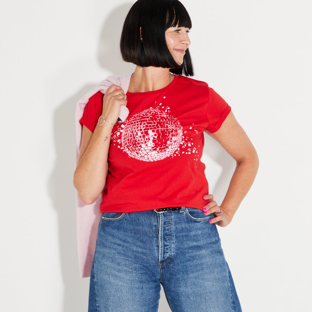 Red Mirrorball Tshirt Disko Kids 