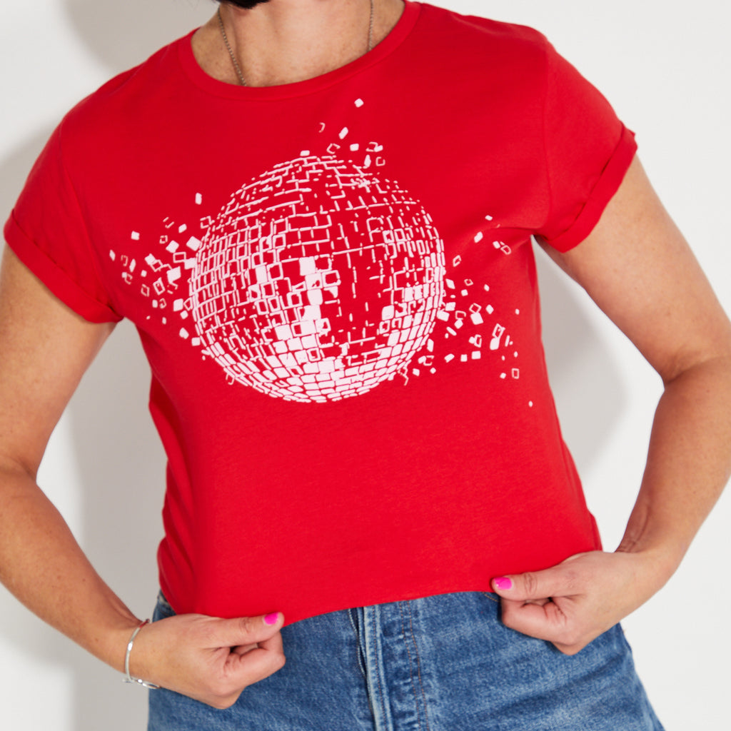 Red Mirrorball Tshirt Disko Kids 