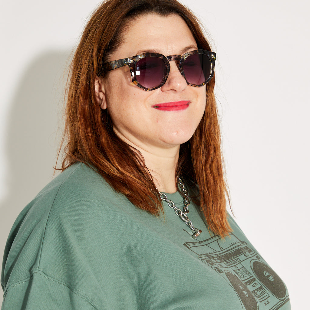 Blue Tortoiseshell Hexagonal Frame Sunglasses Audrey
