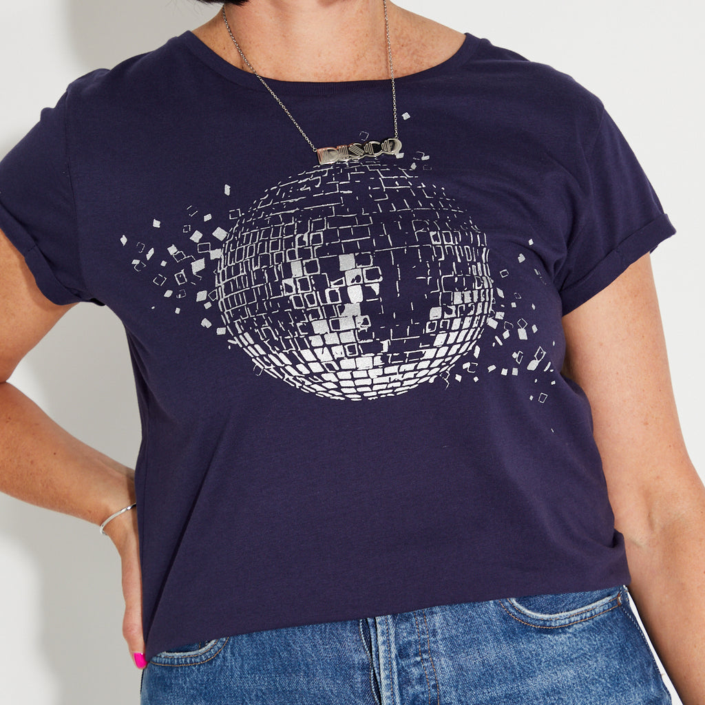 Navy Disco Down Graphic Disco ball tshirt by Disko Kids