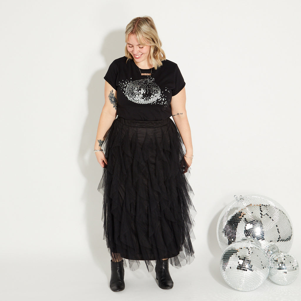 Womens black tulle skirt with frill layers
