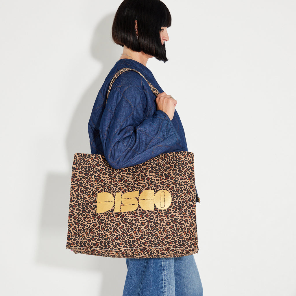 leopard bag gold disco canvas tote disko kids