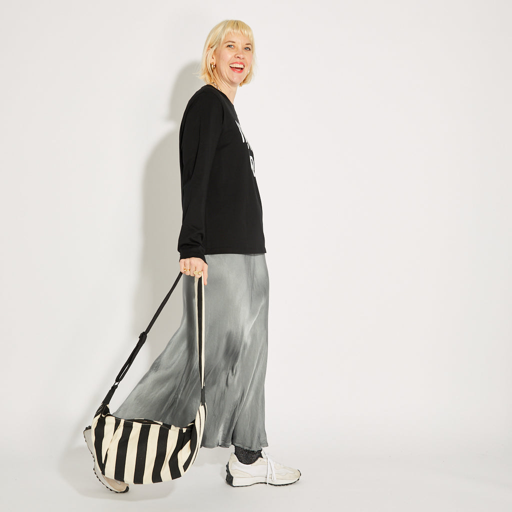 Large Stripe Ivory Black Crossbody Bag Length