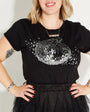 Womens black tshirt with silver discoball design - Disko Kids