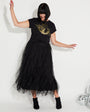 black tulle party skirt wih black and gold disco ball