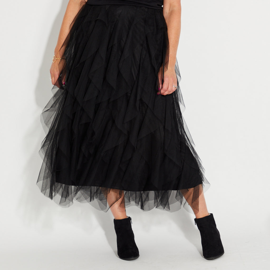 Womens black tulle skirt with frill layers