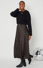 Polka Dot Satin Skirt styled with a knit and a DISCO necklace