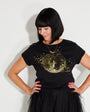 Womens black tshirt with gold discoball design - Disko Kids