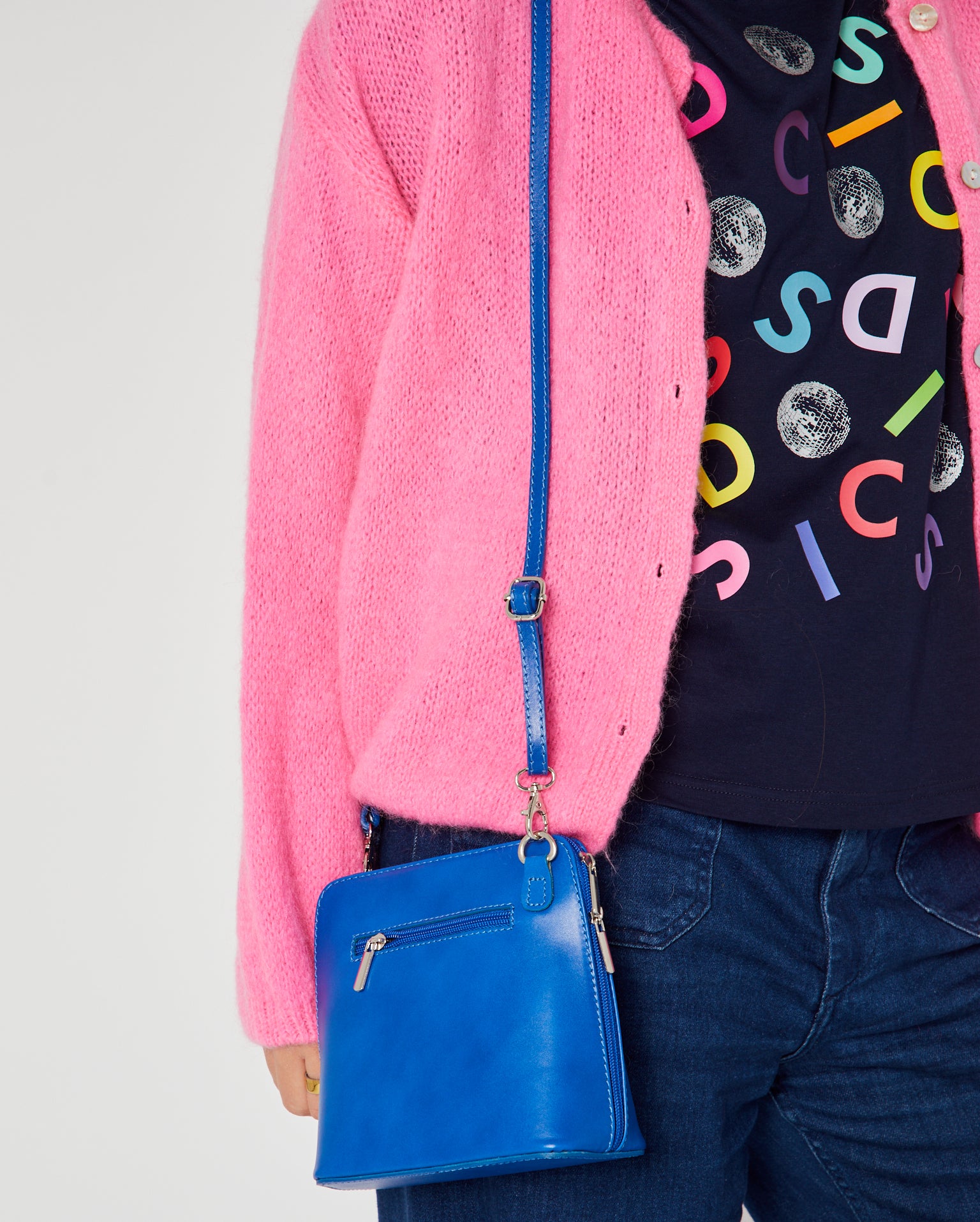 Blue Leather Crossbody Bag disko kids bright outfit