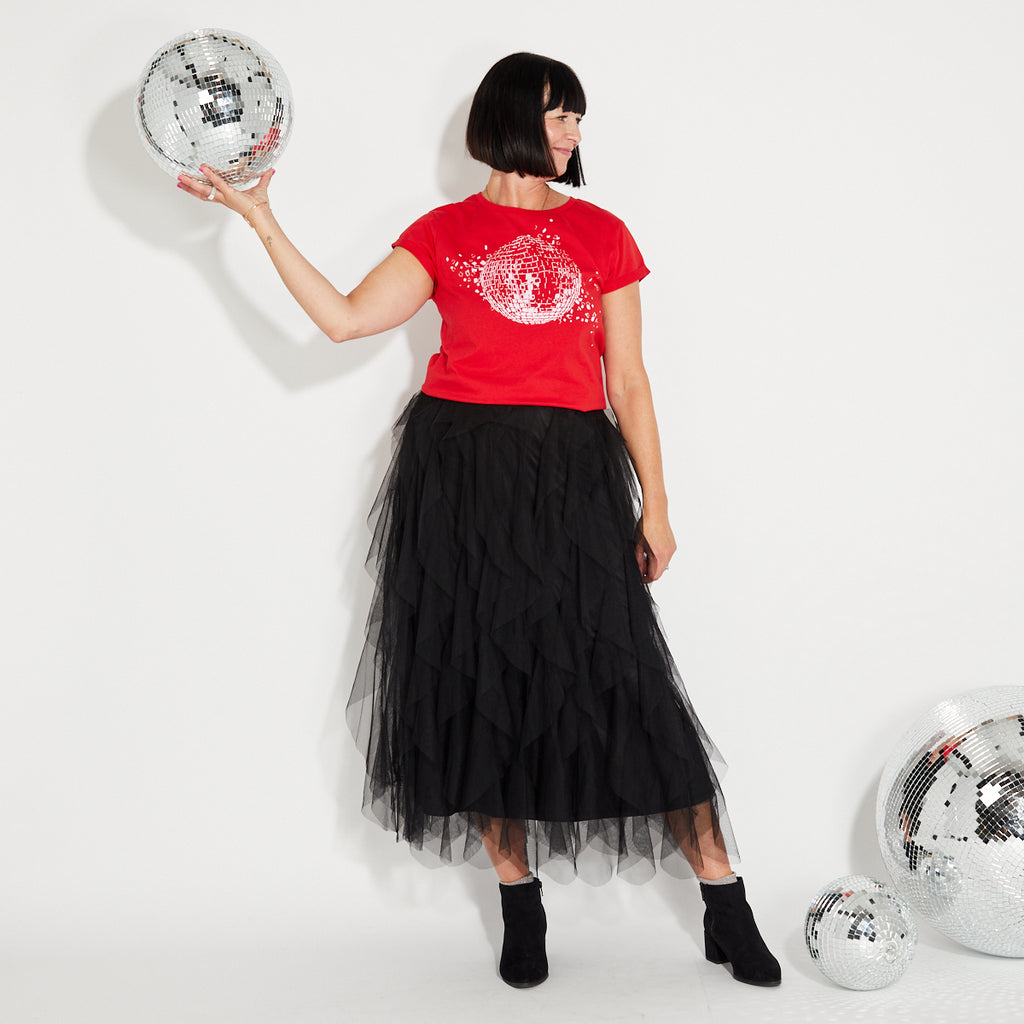 Red Mirrorball Tshirt Disko Kids 