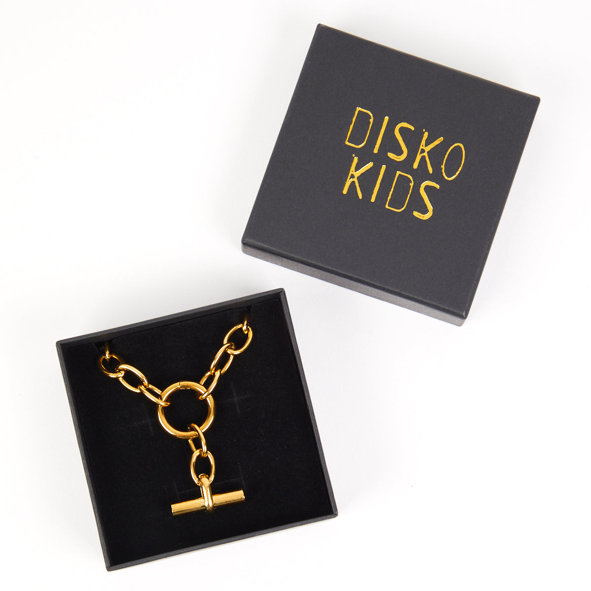 Chunky chain t bar necklace disko kids womens jewellery gift 