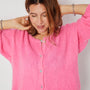 Pink Round Neck Cardigan close up buttoned up