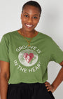 Disko kids groove is in the heart graphic tshirt disco ball design in olive green