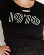 Womens 1976 black tshirt with silver print - Disko Kids