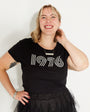 Womens 1976 black tshirt with silver print - Disko Kids
