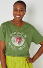groove is in the heart graphic tshirt styled with bright trousers