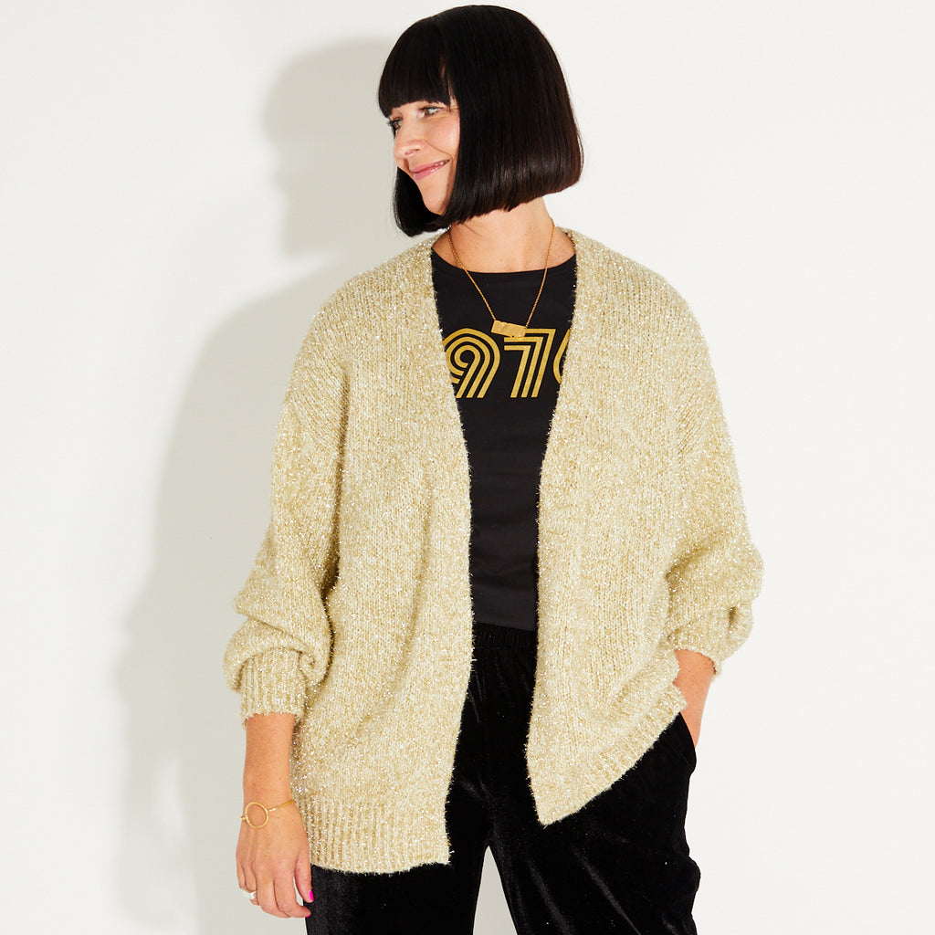 women's gold sparkly disco cardigan
