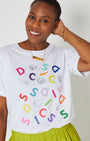 Disco Confetti Donna Tshirt White bright colourful print and DISCO necklace