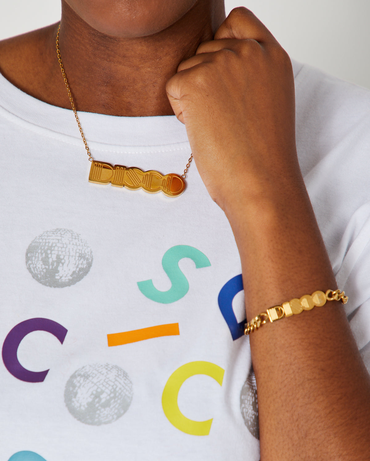 Disco Bracelet Gold with matching necklace