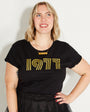 Womens 1977 black tshirt with gold print - Disko Kids