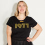 Womens 1977 black tshirt with gold print - Disko Kids