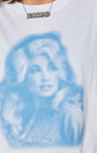 dolly parton inspired tshirt Dolly Dots in wite and blue close up