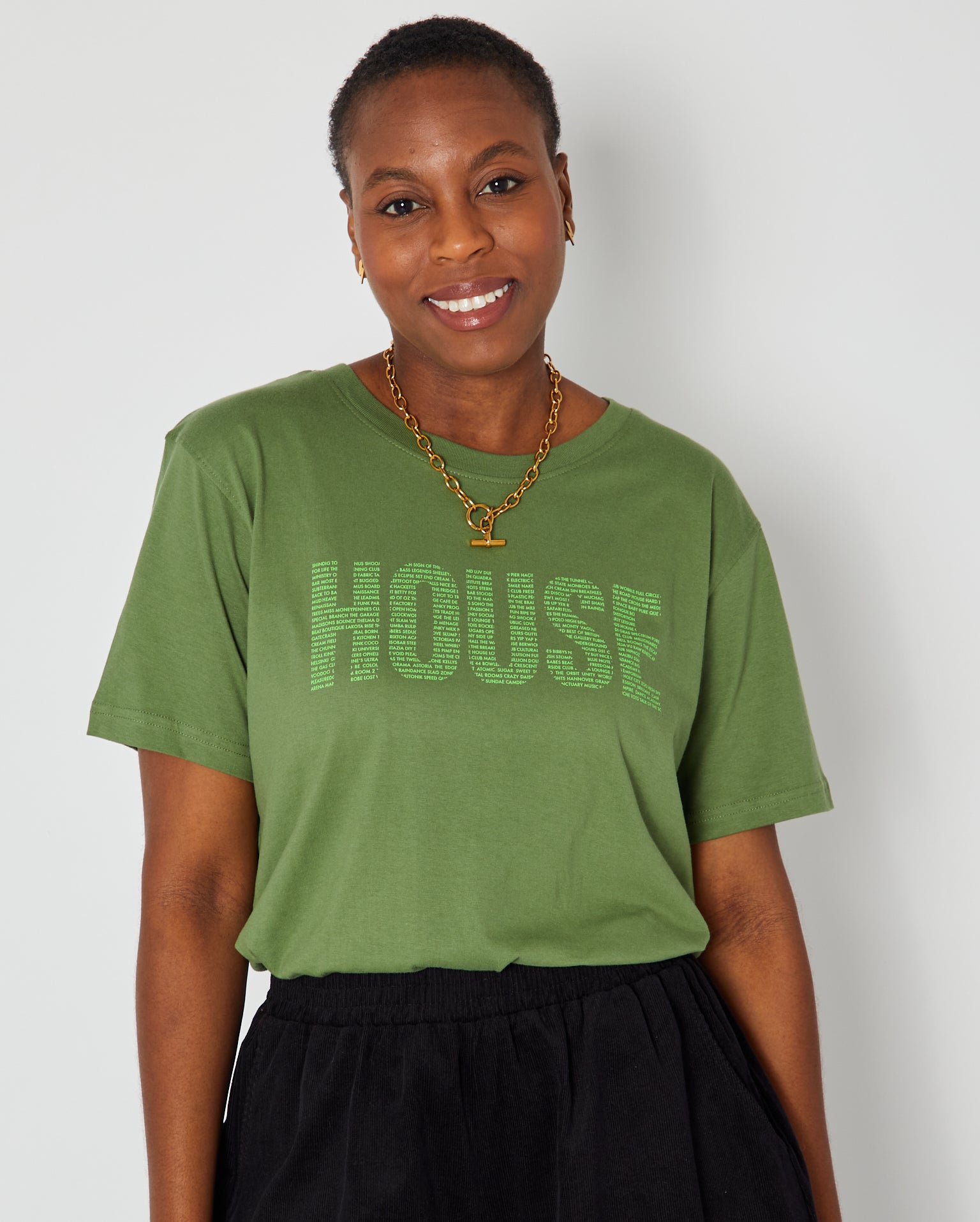 HOUSE music Rave 90's clubbing 90's Clubs Bagleys Disko Kids styled on model with Tbar necklae and cord culottes