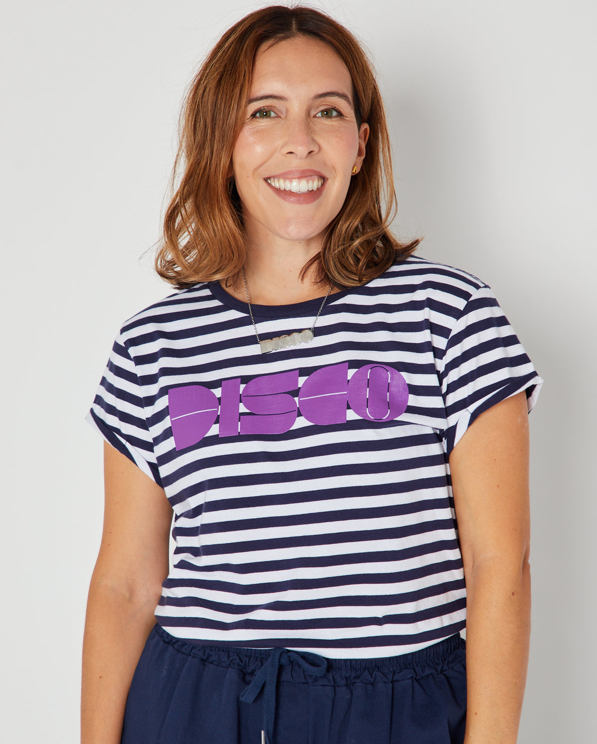Disco Striped Candi Tshirt Navy & Purple