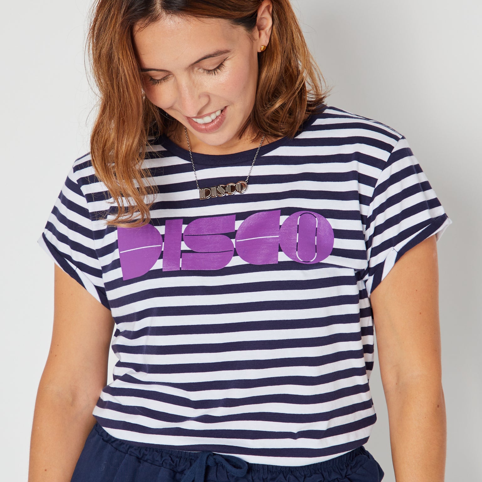 Disco Striped Candi Tshirt Navy & Purple