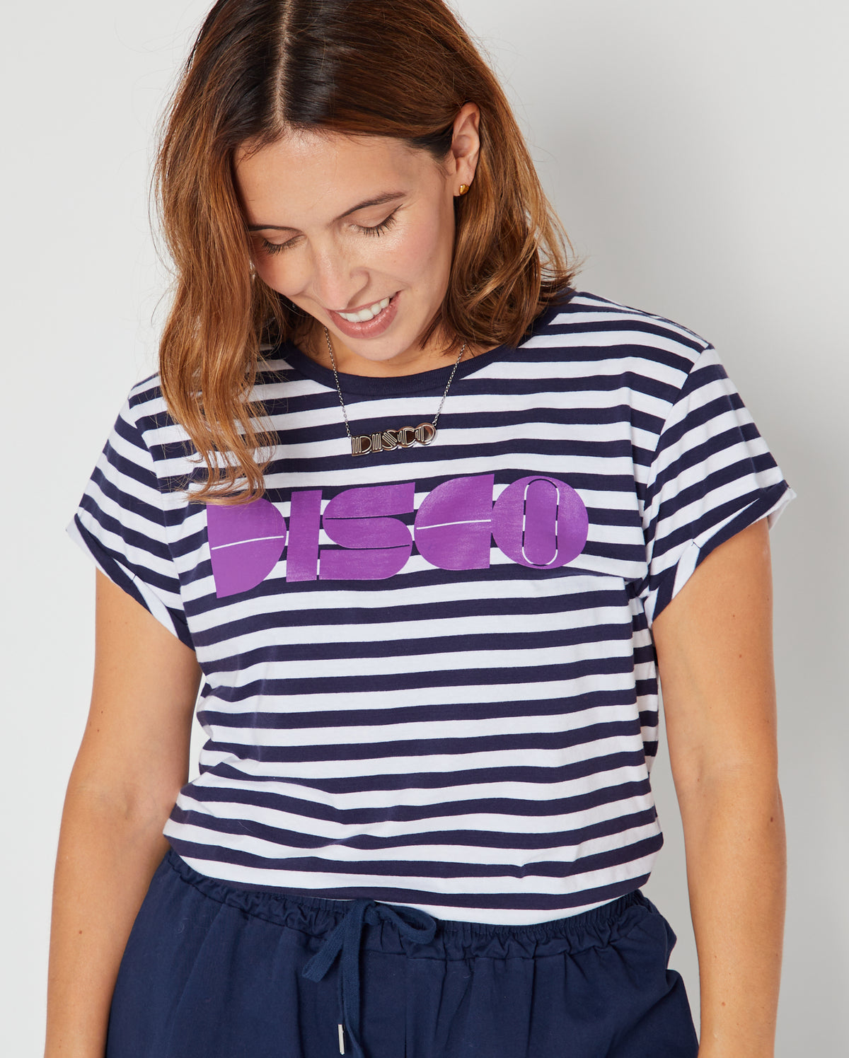 Disco Striped Candi Tshirt Navy & Purple