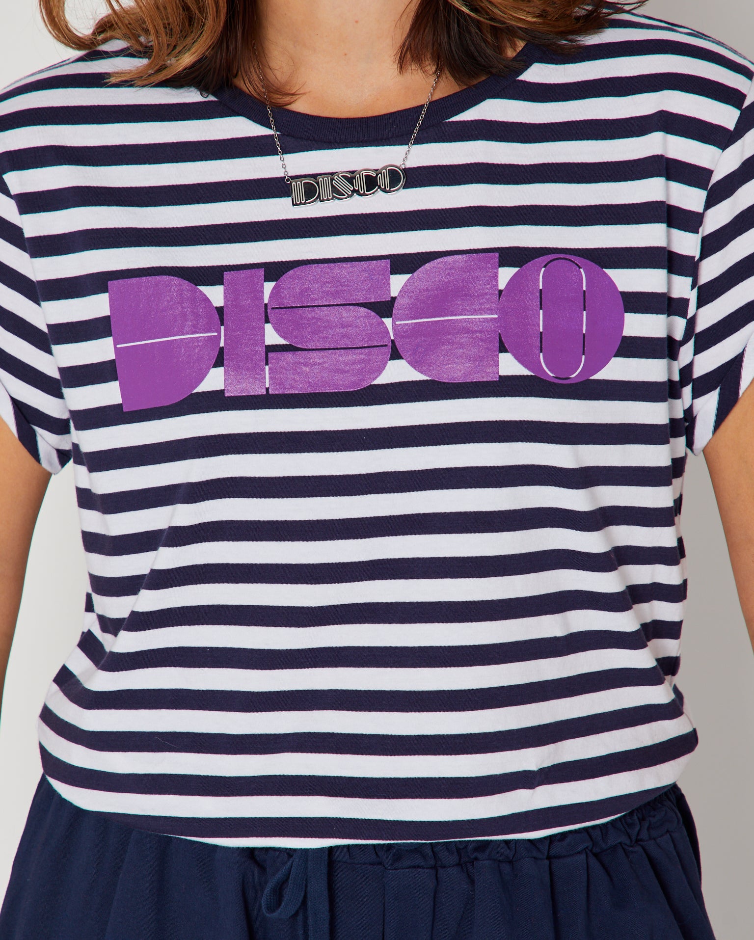 Disco Striped Candi Tshirt Navy & Purple