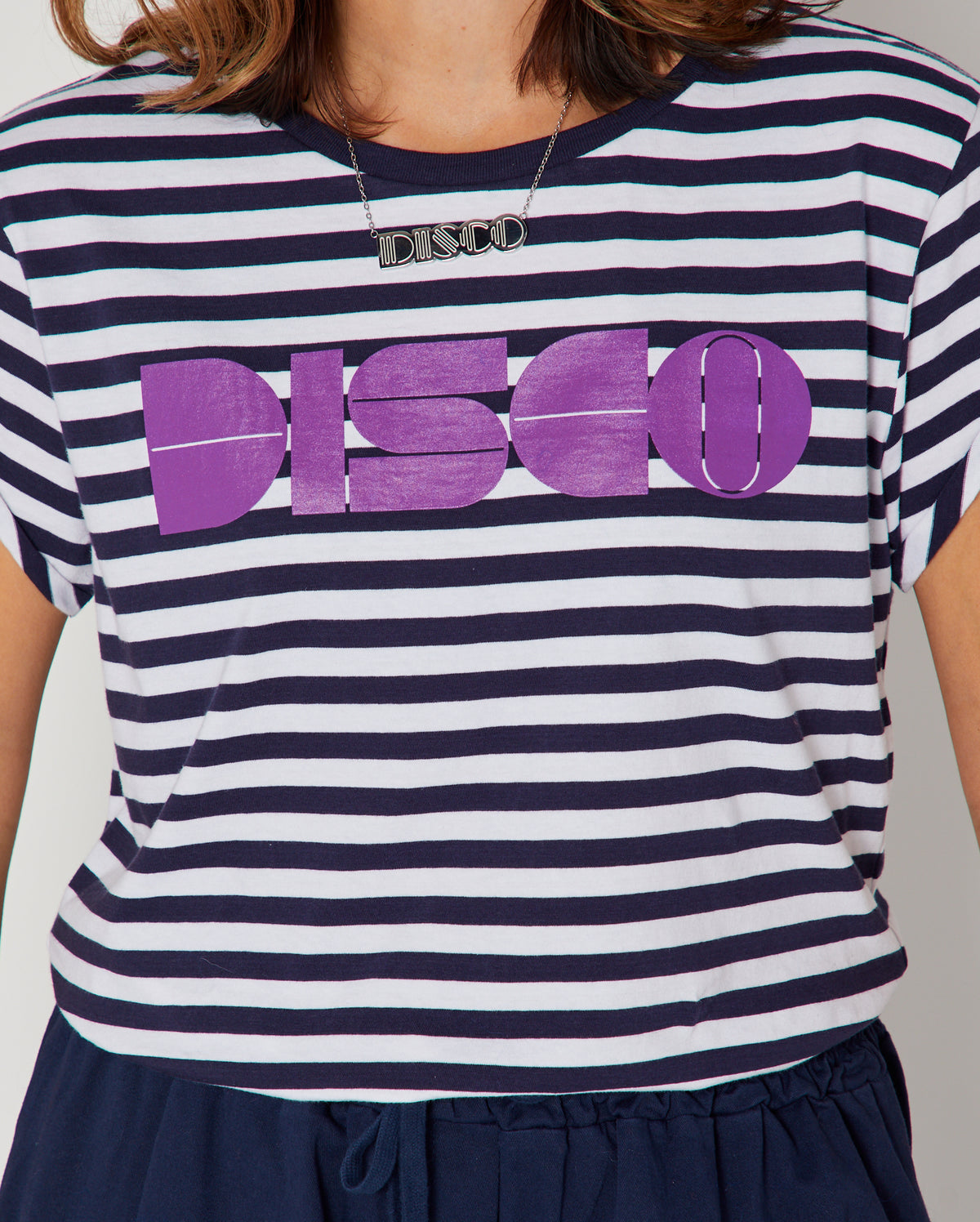 Disco Striped Candi Tshirt Navy & Purple