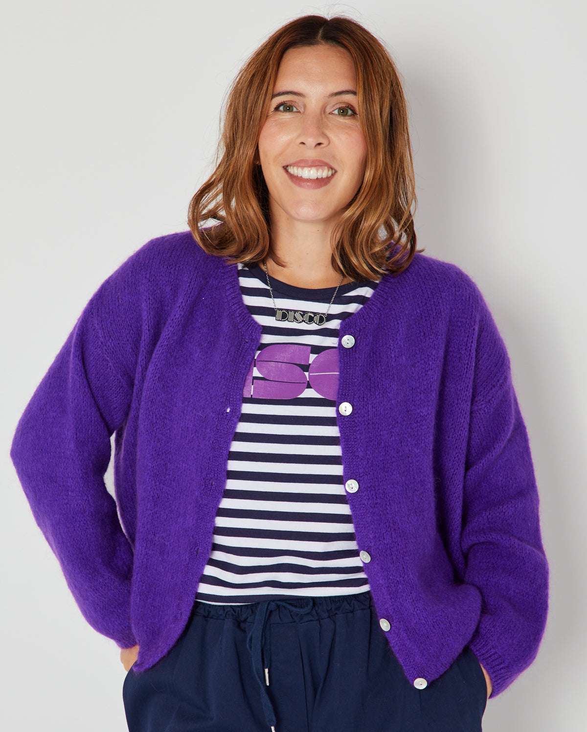 Disco Striped Candi Tshirt Navy & Purple