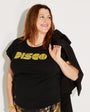 Womens black t-shirt with gold 'DISCO' print - Disko Kids