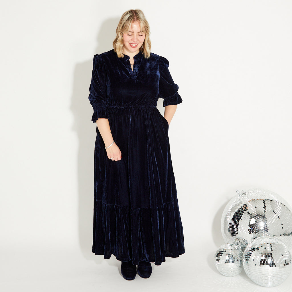 Dark blue velvet party dress Christmas - Disko Kids